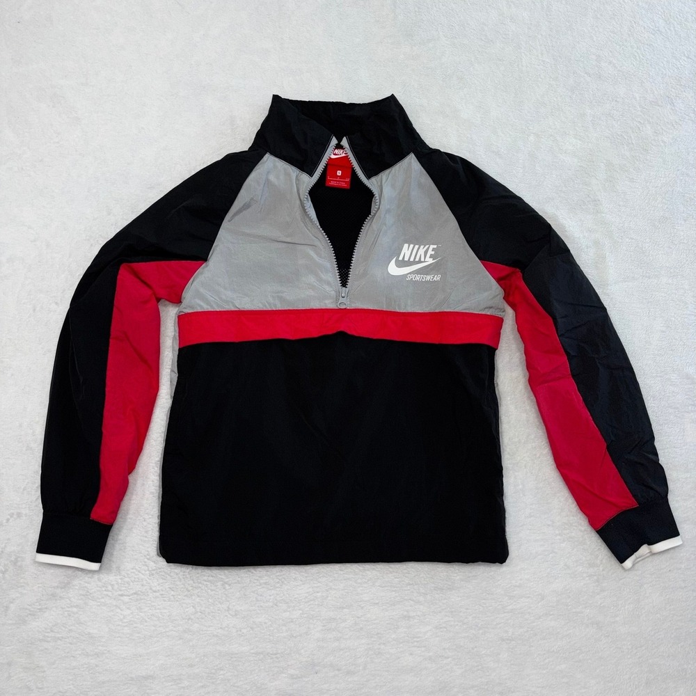 Nike Sportswear Windbreaker Quarter Zip Pullover Black‎ Grey Red Kids Small S
